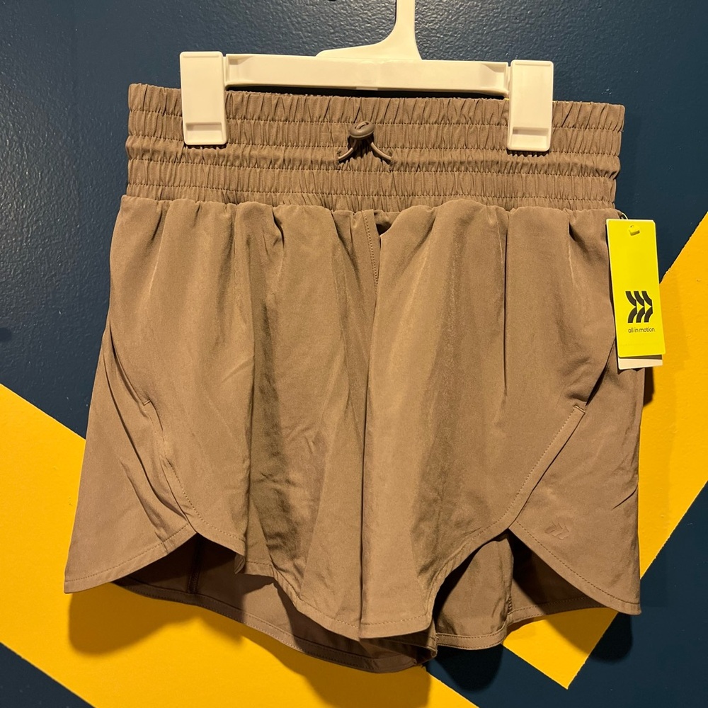 All In Motion Brown High Rise Flex Run Shorts NWT